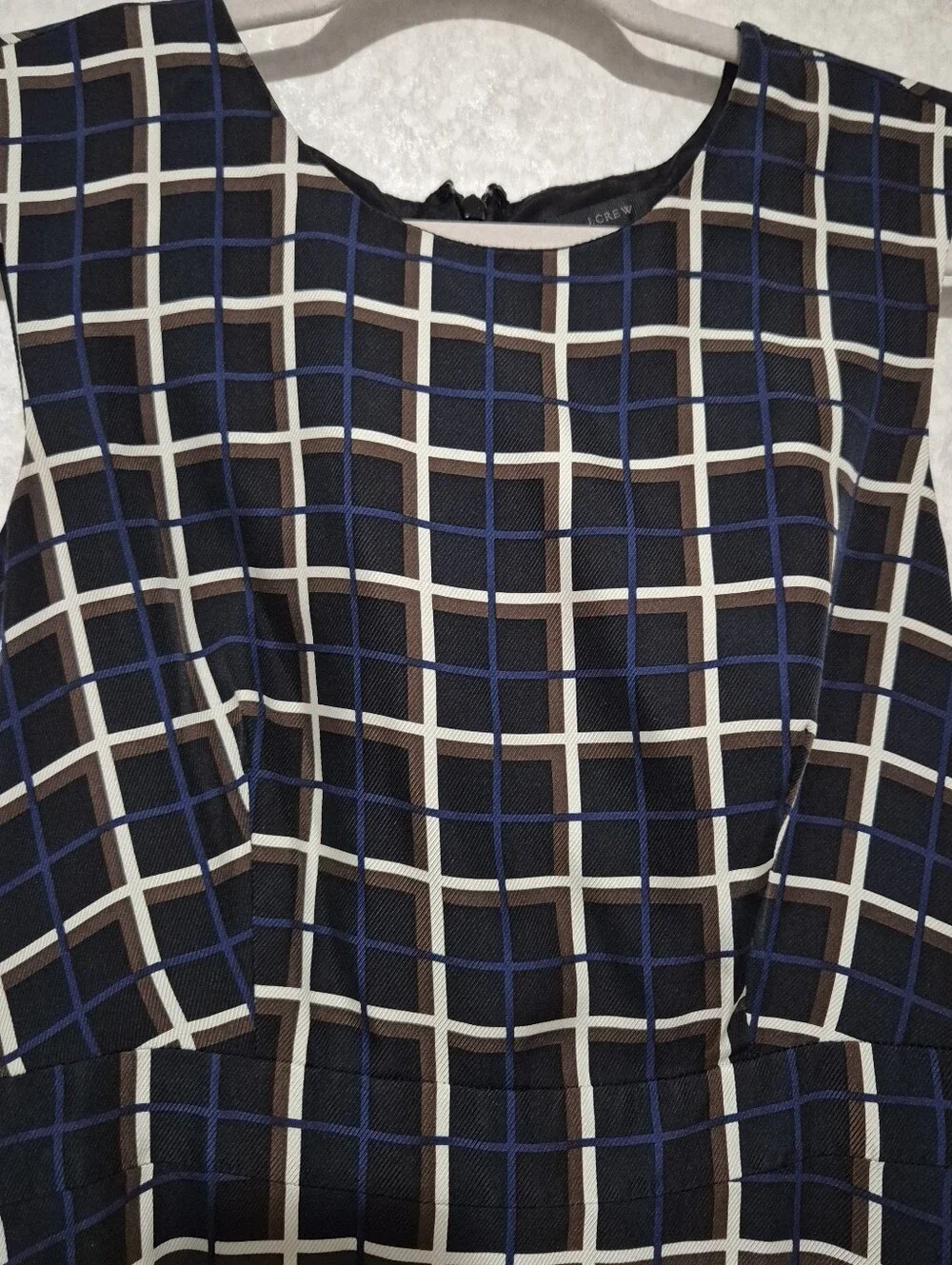 J. Crew Navy and White Windowpane Sleeveless Midi Dress...Size:4 100% Silk